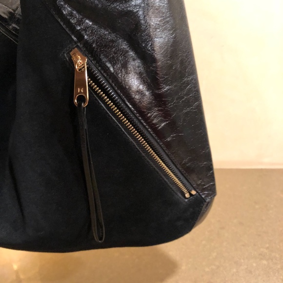 Halston Heritage Black Hobo Shoulder Handbag BLACK Leather & BLACK Suede - Picture 6 of 14